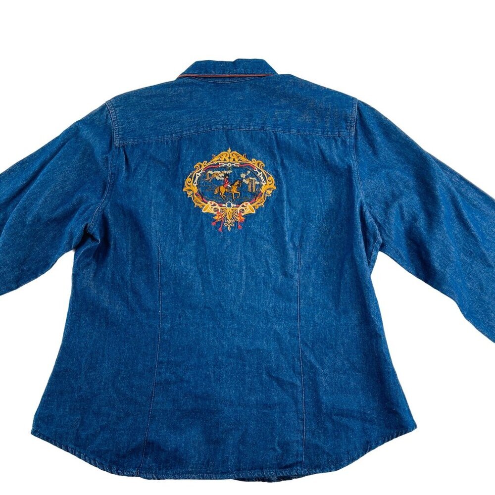 White Stag Denim Jacket With Equestrian Embroidery Medium Vintage Chambray